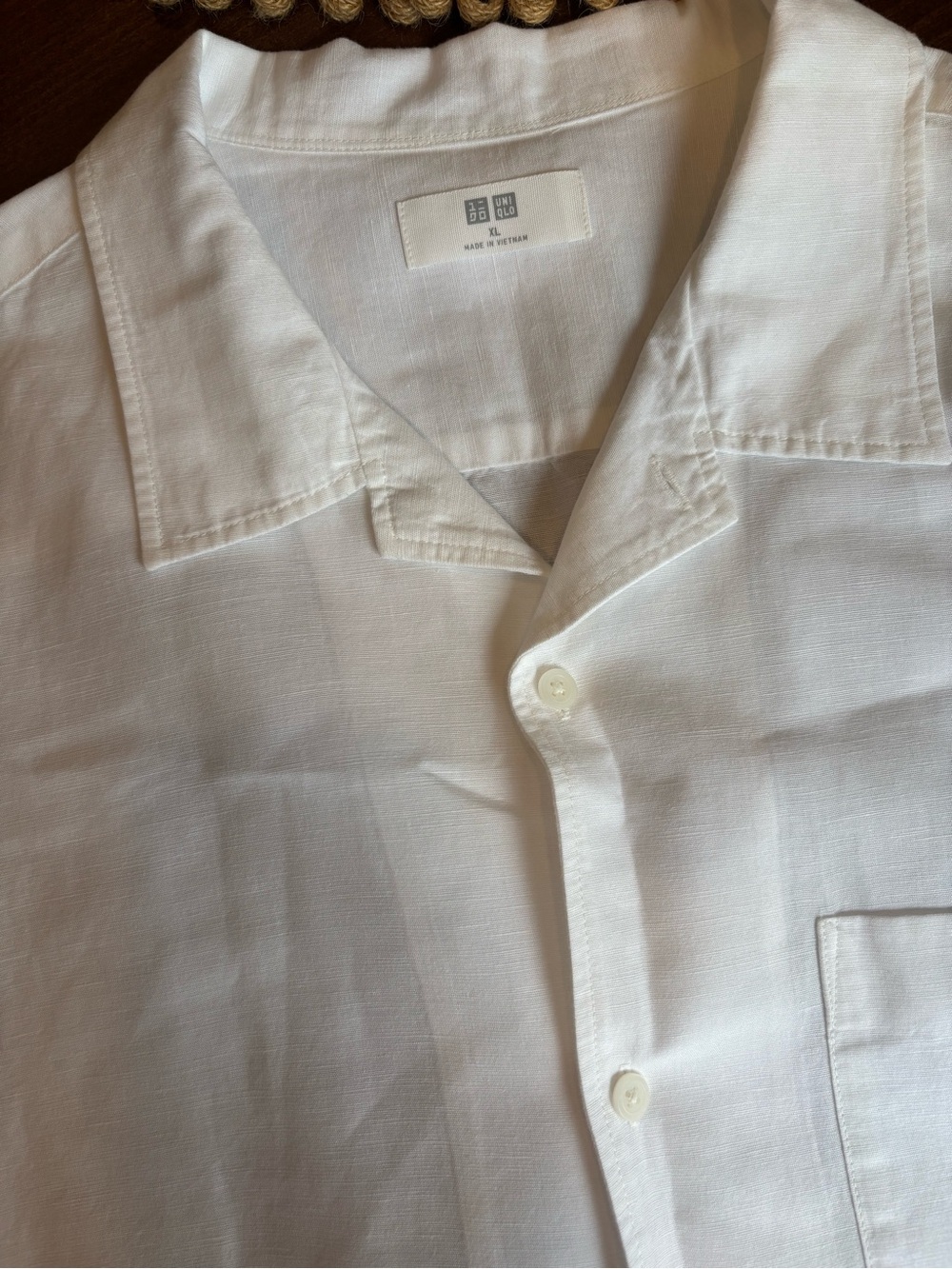 Uniqlo White Linen-Blend Camp Collar Shirt